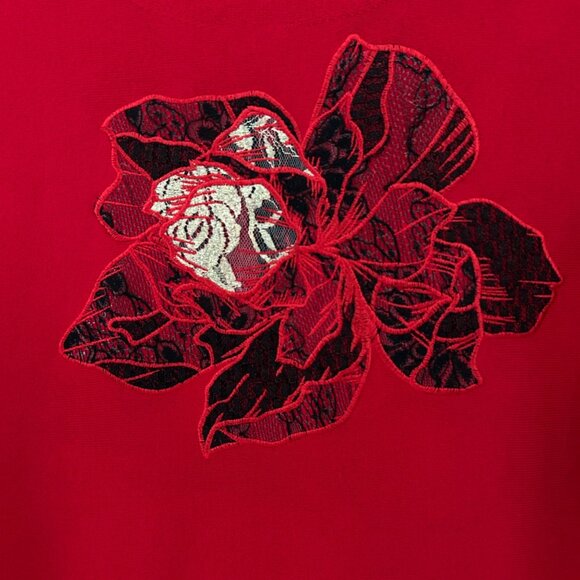 Chico's Red Placed Floral Bateau Long Sleeve Embellished Knit Sweater NWT (L) - Picture 8 of 13